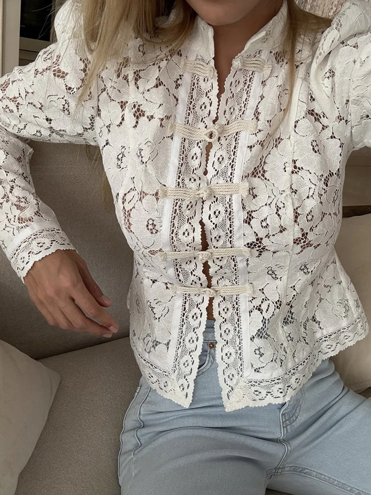 Fantoye Sexy See Through Print Floral Lace Women Tops White Long Sleeve Stand Collar Blouses Summer Slim Casual Streetwear 2025
Fantoye Sexy See Through Print Floral Lace Women Tops White Long Sleeve Stand Collar Blouses Summer Slim Casual Streetwear 2025