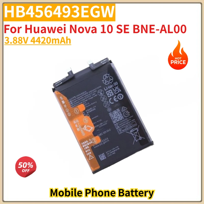 HB456493EGW High Quality Phone Battery 3.88V 4420mAh For Huawei Nova 11 Nova 10 SE BNE-AL00 Brand New Replacement Battery
HB456493EGW High Quality Phone Battery 3.88V 4420mAh For Huawei Nova 11 Nova 10 SE BNE-AL00 Brand New Replacement Battery