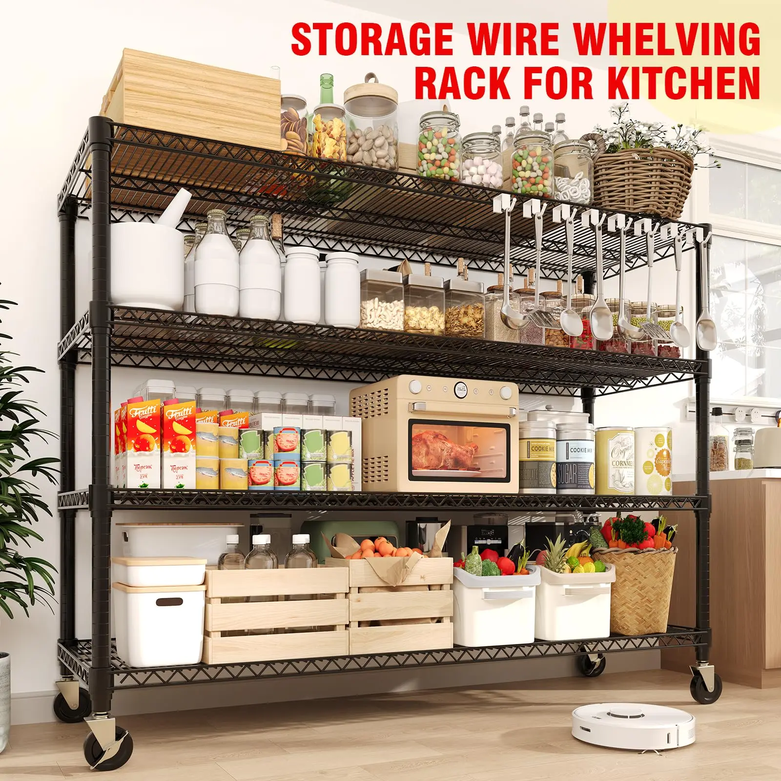 Metal Storage Shelving Units on Wheels, Storage Shelves 4-Tier Wire Rack Shelving for Garage, Heavy Duty 2640LBS Capacity, 72" H X 59 W X18 D Adjustable Shelf for Basement, Pantry, Kitchen
Metal Storage Shelving Units on Wheels, Storage Shelves 4-Tier Wire Rack Shelving for Garage, Heavy Duty 2640LBS Capacity, 72" H X 59 W X18 D Adjustable Shelf for Basement, Pantry, Kitchen