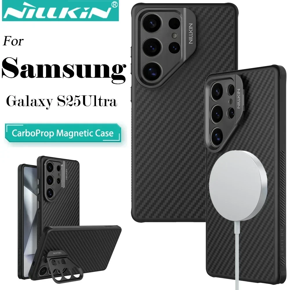 NILLKIN For Samsung Galaxy S25 Ultra MagSafe Case CarboProp Magnetic Charging Case Aramid Fiber Camera Foldable Stand Back Cover 
NILLKIN For Samsung Galaxy S25 Ultra MagSafe Case CarboProp Magnetic Charging Case Aramid Fiber Camera Foldable Stand Back Cover
