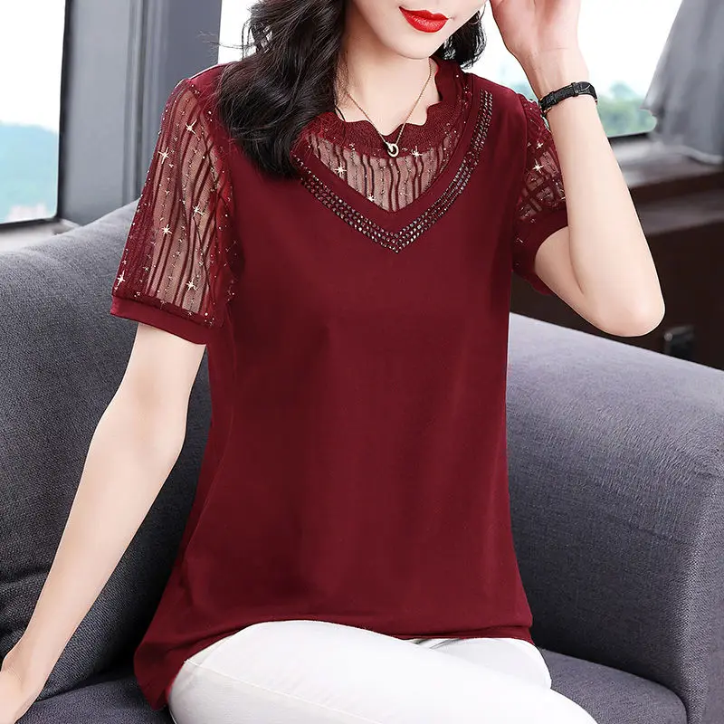 Women Summer Fashion Loose Net Yarn Diamonds O-neck Short Sleeve Shirts Women Clothes Casual All-match Appear Thin Trend Top Tee
Women Summer Fashion Loose Net Yarn Diamonds O-neck Short Sleeve Shirts Women Clothes Casual All-match Appear Thin Trend Top Tee