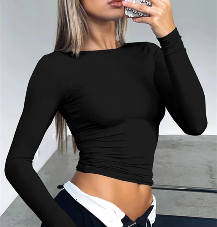 Женская классическая футболка с длинным рукавом. Сплошной цвет, приталенный пуловер, незаменимый топ, универсальный вид, повседневный в уличном стиле
Женская классическая футболка с длинным рукавом. Сплошной цвет, приталенный пуловер, незаменимый топ, универсальный вид, повседневный в уличном стиле