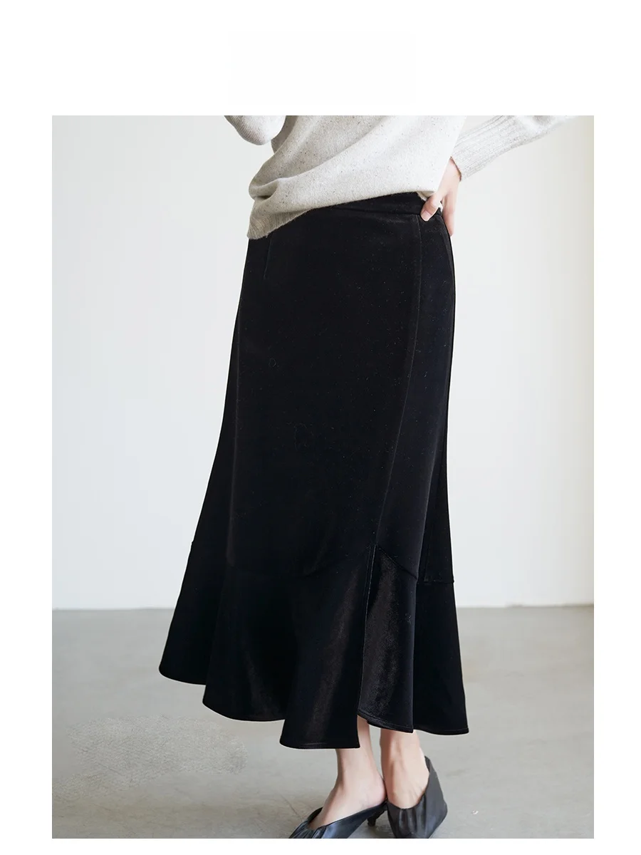 SHALLOW STREAMS Classic Commuter Velvet Fish Tail Half Skirt Women's Autumn Winter Black High Waist Slimming Bodycon Skirt
SHALLOW STREAMS Classic Commuter Velvet Fish Tail Half Skirt Women's Autumn Winter Black High Waist Slimming Bodycon Skirt