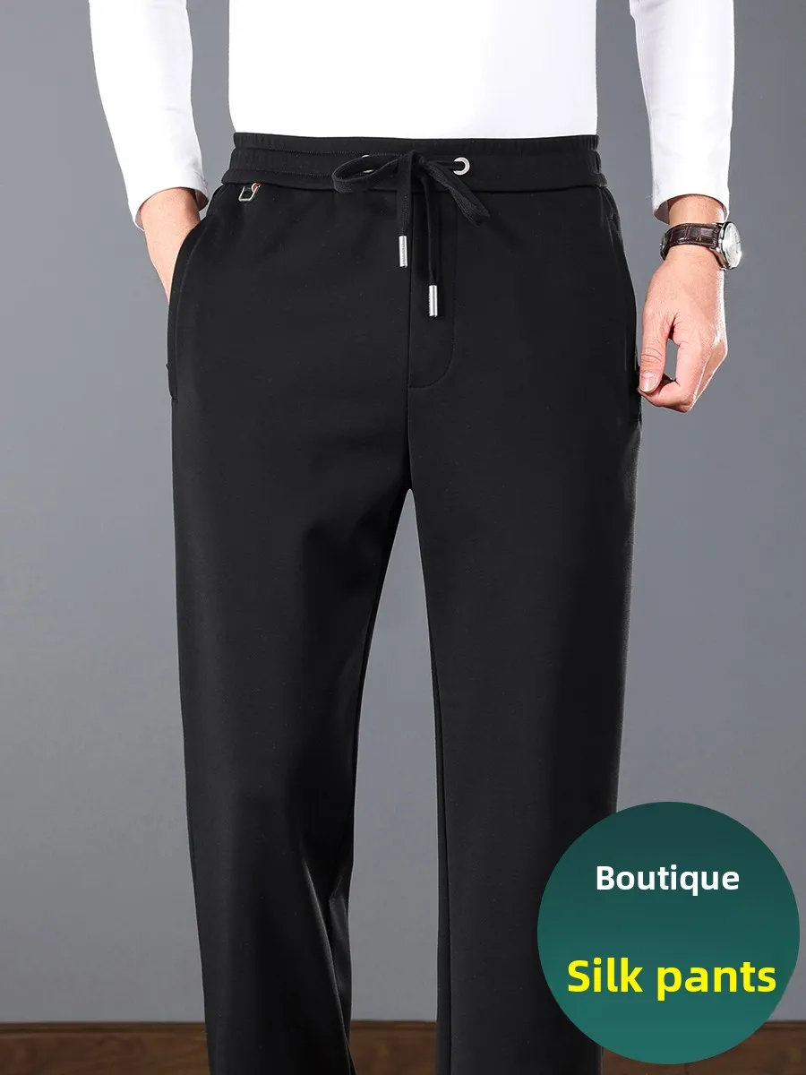 Шелковые повседневные брюки для мужчин: весенне-осенние свободные спортивные брюки прямого кроя, брюки в стиле «папины», не мнущиеся, с высокой талией
Шелковые повседневные брюки для мужчин: весенне-осенние свободные спортивные брюки прямого кроя, брюки в стиле «папины», не мнущиеся, с высокой талией