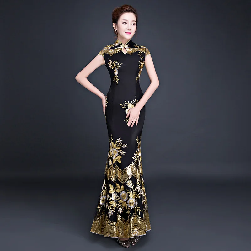 Black High End Eleganti Cheongsam Fashion Chinese Evening Dress Women Traditional Clothes Slim Female Long Party Fish Tail Qipao
Black High End Eleganti Cheongsam Fashion Chinese Evening Dress Women Traditional Clothes Slim Female Long Party Fish Tail Qipao