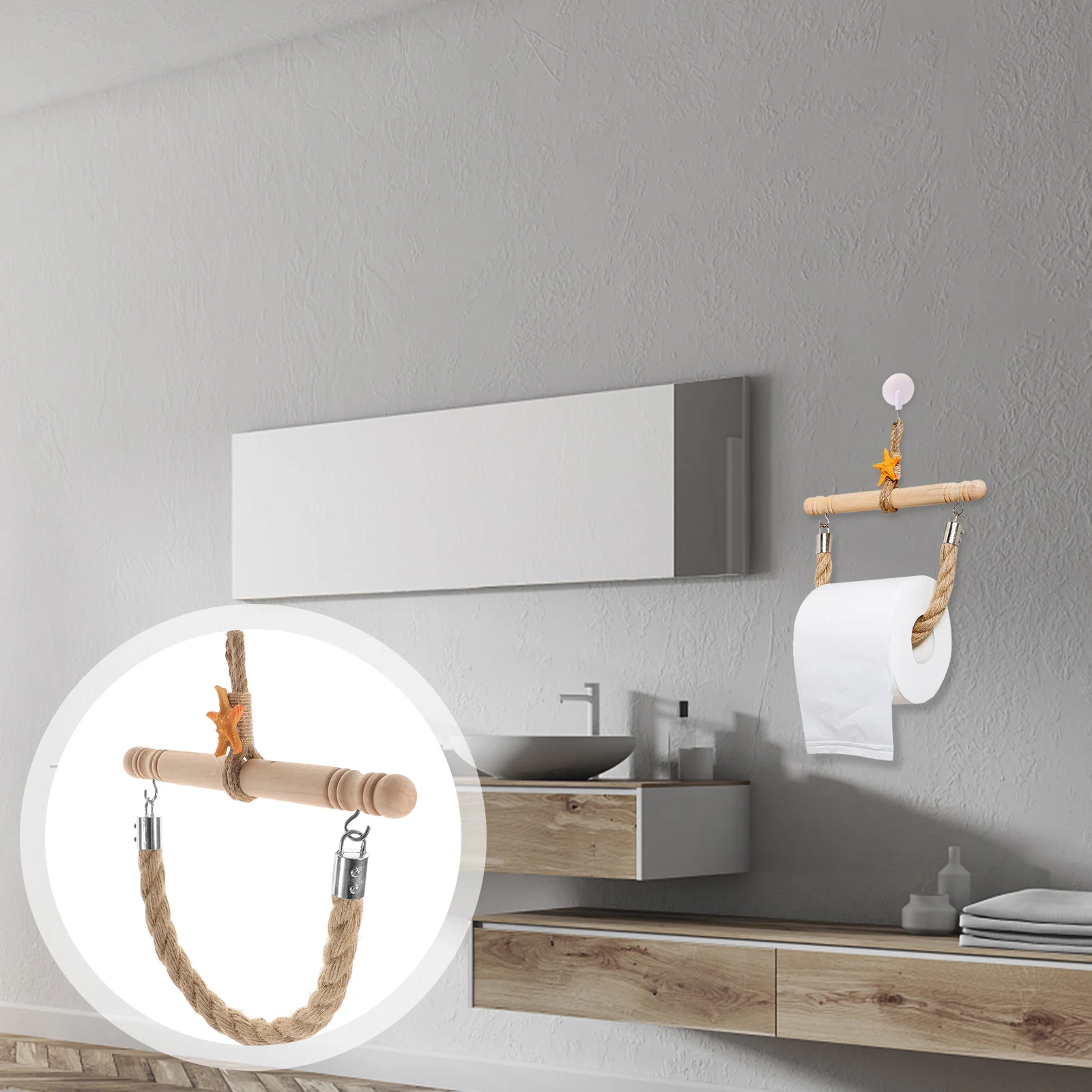 Nautical Rope Toilet Paper Holder Wood Tissue Holders Mediterranean Style Retro Home Decor Storage Rack Twine Hanger Wall Mount
Nautical Rope Toilet Paper Holder Wood Tissue Holders Mediterranean Style Retro Home Decor Storage Rack Twine Hanger Wall Mount