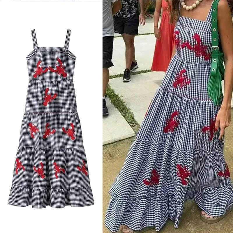 AzaleeKa Embroidery Plaid Long Dresses Women Sleeveless Slip Midi Dress Woman Pleated Backless Beach Dress Vintage Summer Dress
AzaleeKa Embroidery Plaid Long Dresses Women Sleeveless Slip Midi Dress Woman Pleated Backless Beach Dress Vintage Summer Dress