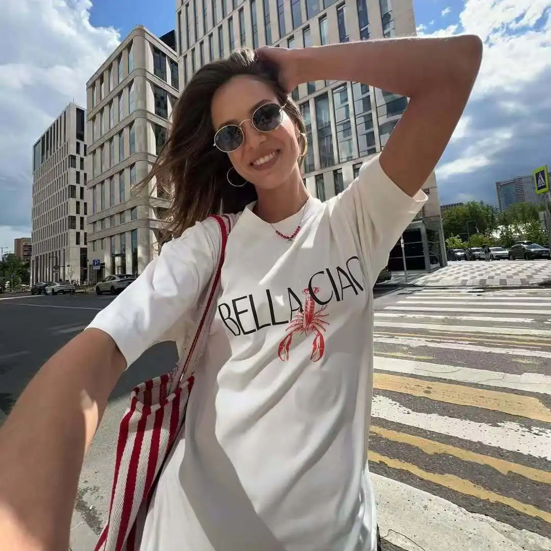 INS модные футболки с принтом лобстера и буквами, уличная одежда, индивидуальная свободная футболка большого размера с рисунком, белый топ из чистого хлопка во французском стиле
INS модные футболки с принтом лобстера и буквами, уличная одежда, индивидуальная свободная футболка большого размера с рисунком, белый топ из чистого хлопка во французском стиле