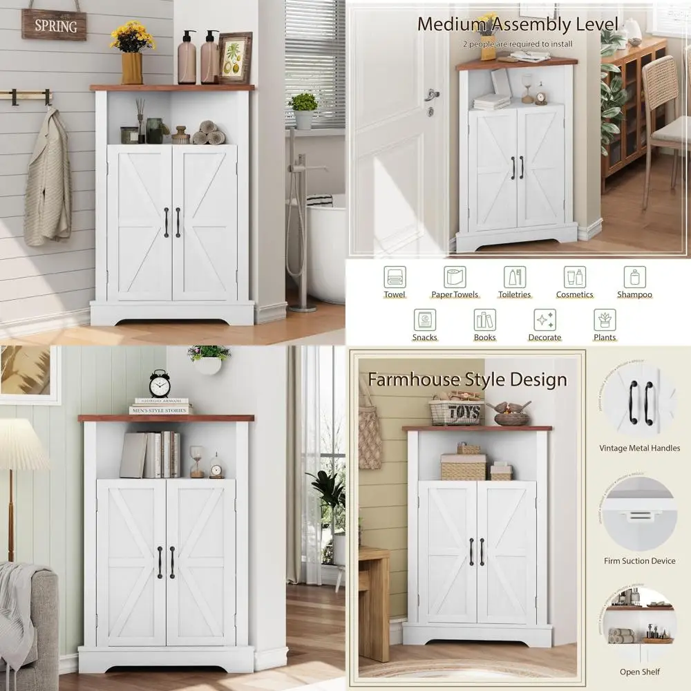 Rustic Barn Door Corner Cabinet - White Storage Organizer for Bathroom, Living Room, Kitchen
Rustic Barn Door Corner Cabinet - White Storage Organizer for Bathroom, Living Room, Kitchen