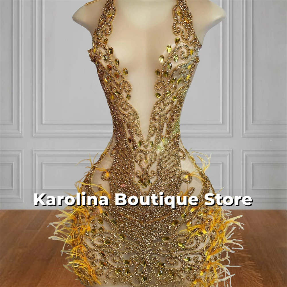 Gold O Neck Prom Dresses Beaded Rhinestones Feathers 2025 Birthday Luxury Dress Mesh Homecoming Dress Black Girls Customized
Gold O Neck Prom Dresses Beaded Rhinestones Feathers 2025 Birthday Luxury Dress Mesh Homecoming Dress Black Girls Customized