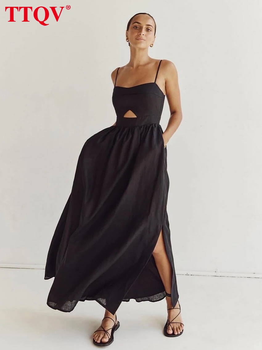 TTQV Sexy Loose Black Cotton Womens Dresses 2024 Summer Strap Sleeveless Ankle Length Dress Elegant Hollow Out Female Dress
TTQV Sexy Loose Black Cotton Womens Dresses 2024 Summer Strap Sleeveless Ankle Length Dress Elegant Hollow Out Female Dress