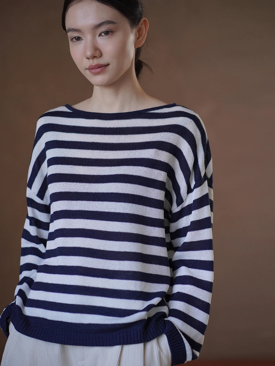 Hacikis Miss Knitted Stripe Paper Silk Wool Blend Single-sided Craft Loose Top Women's Commute Style Regular Fit Long Sleeve
Hacikis Miss Knitted Stripe Paper Silk Wool Blend Single-sided Craft Loose Top Women's Commute Style Regular Fit Long Sleeve