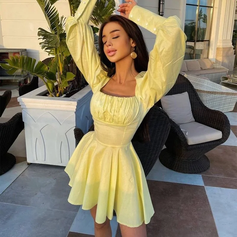 2023 Autumn New Square Collar Gothic Bandage Collar Stretchy High Waist Women White Black Mini Dress Puff Sleeve Korean Vestidos
2023 Autumn New Square Collar Gothic Bandage Collar Stretchy High Waist Women White Black Mini Dress Puff Sleeve Korean Vestidos