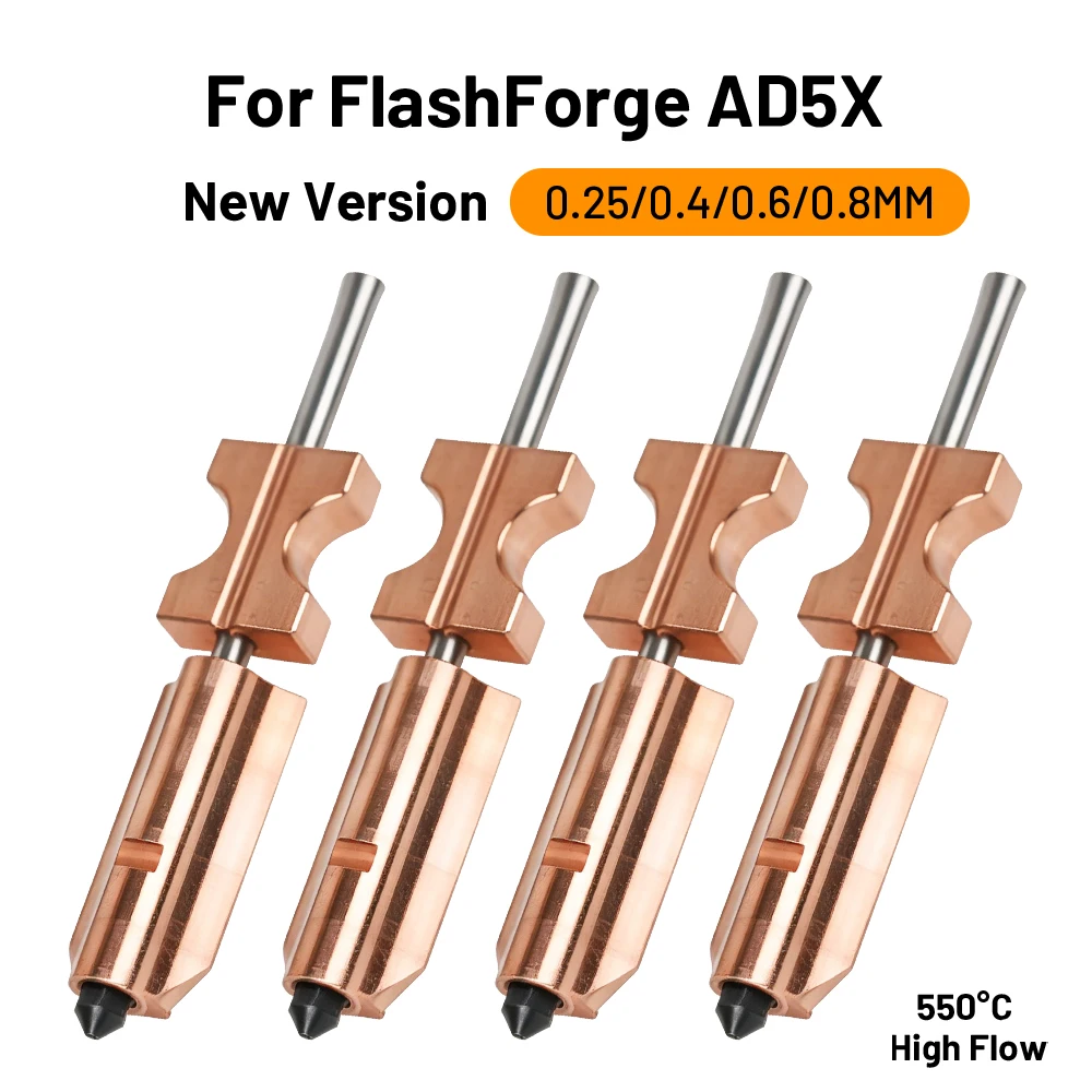 For Flashforge AD5X Upgraded Dual-Metal Hardened Steel Removable Nozzles 0.2/0.4/0.6/0.8mm Replacement Parts
For Flashforge AD5X Upgraded Dual-Metal Hardened Steel Removable Nozzles 0.2/0.4/0.6/0.8mm Replacement Parts