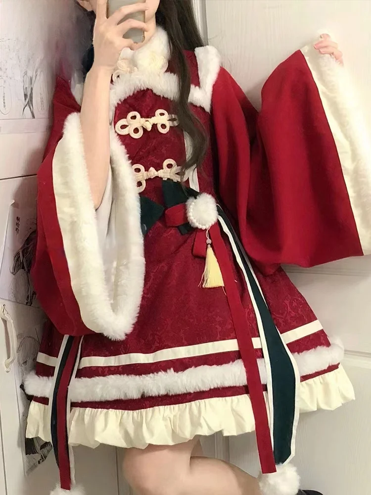 Winter New Year Visit Dress Chinese Style Hanfu Lolita Princess Skirt Mid-Length A-Line Long Sleeve High Waist Gown
Winter New Year Visit Dress Chinese Style Hanfu Lolita Princess Skirt Mid-Length A-Line Long Sleeve High Waist Gown