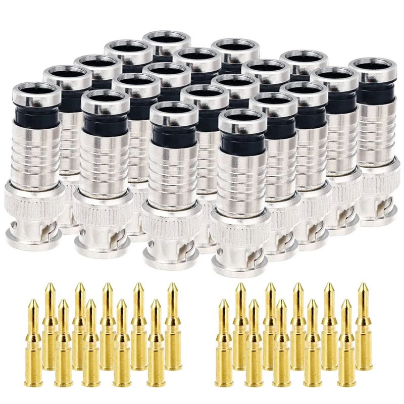 20 Pcs BNC Compression Connector 75 Ohm Coupler With Copper Pin For RG58-59 Crimper Video Plug Extension Coaxial Cable
20 Pcs BNC Compression Connector 75 Ohm Coupler With Copper Pin For RG58-59 Crimper Video Plug Extension Coaxial Cable
