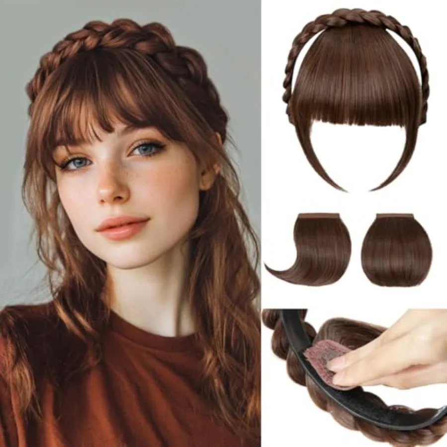 Braided Headband with 3 Detachable Clip in Bangs Fringe Hairpieces Fake Synthetic Hair Band Bangs for Women
Braided Headband with 3 Detachable Clip in Bangs Fringe Hairpieces Fake Synthetic Hair Band Bangs for Women