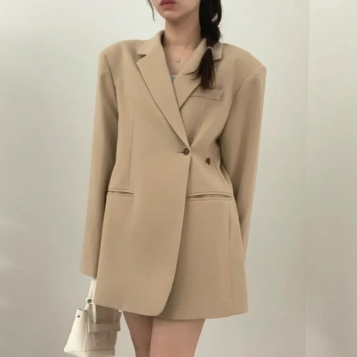 Chic Casual Loose Fit Asymmetric Slit One Button Design Korean Sle Women's Suit Jaet Autumn Collection Simple Ele
Chic Casual Loose Fit Asymmetric Slit One Button Design Korean Sle Women's Suit Jaet Autumn Collection Simple Ele