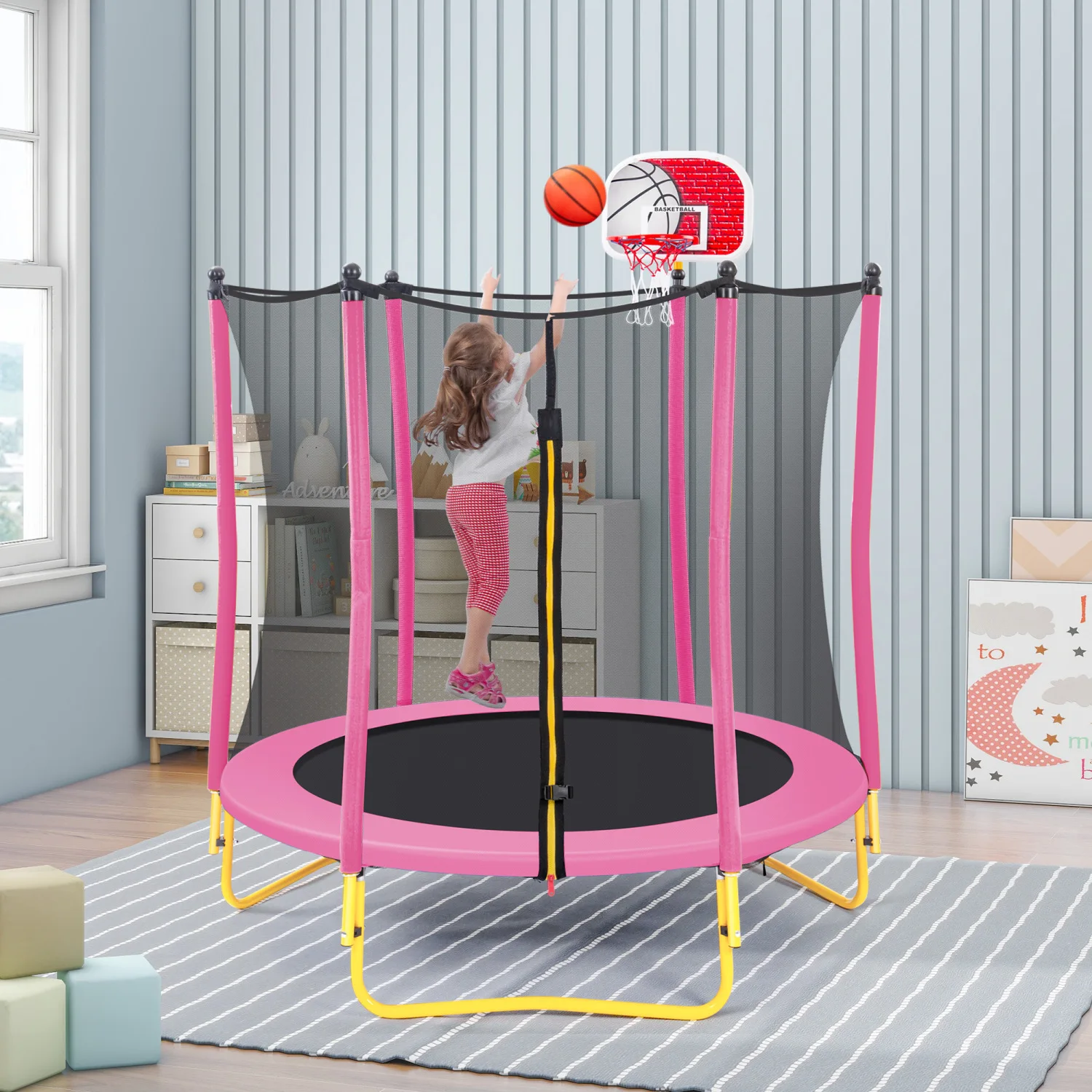 5.5FT Trampoline for Kids - 65" Outdoor & Indoor Mini Toddler Trampoline with Enclosure, Basketball Hoop and Ball Included
5.5FT Trampoline for Kids - 65" Outdoor & Indoor Mini Toddler Trampoline with Enclosure, Basketball Hoop and Ball Included