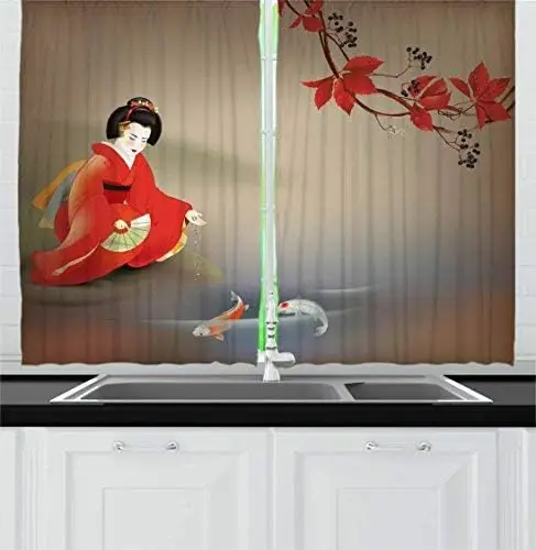 Лунные кухонные шторы с рыбой кои, кормление гейши, зверь, осеннее время, культура, восточные вибрации, восточные шторы, набор оконных штор с 2 панелями
Лунные кухонные шторы с рыбой кои, кормление гейши, зверь, осеннее время, культура, восточные вибрации, восточные шторы, набор оконных штор с 2 панелями