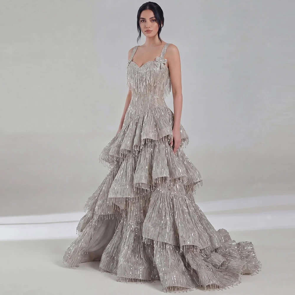 Luxury Silver Organza Evening Dress Delicate Sweep Train Prom Dresses Exquisite Tassel Beading Customized Celebrity Gowns
Luxury Silver Organza Evening Dress Delicate Sweep Train Prom Dresses Exquisite Tassel Beading Customized Celebrity Gowns