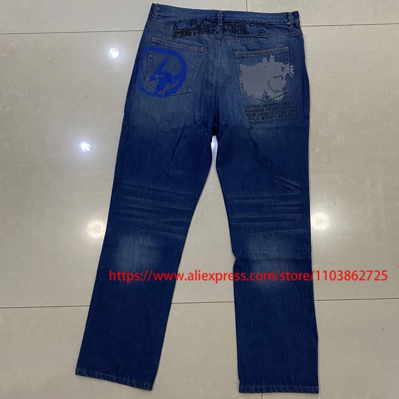 Real Pictures Cactus Jack Jeans Dark Blue High-waisted Straight-leg Trousers Heavy Embroidery Print Washed Utopia Trousers
Real Pictures Cactus Jack Jeans Dark Blue High-waisted Straight-leg Trousers Heavy Embroidery Print Washed Utopia Trousers