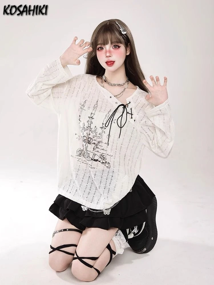 Summer Sun Protection Printing Casual T-shirt Harajuku Skew Collar Bandage Loose Tshirts Women Y2k Aesthetic Hollow Out Tops
Summer Sun Protection Printing Casual T-shirt Harajuku Skew Collar Bandage Loose Tshirts Women Y2k Aesthetic Hollow Out Tops