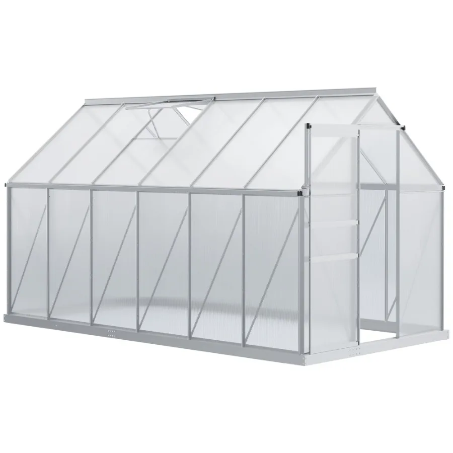 12' x 6' Aluminum Greenhouse Polycarbonate Walkin Garden Greenhouse Kit with Adjustable Roof Vent Rain Gutter and Sliding Door
12' x 6' Aluminum Greenhouse Polycarbonate Walkin Garden Greenhouse Kit with Adjustable Roof Vent Rain Gutter and Sliding Door