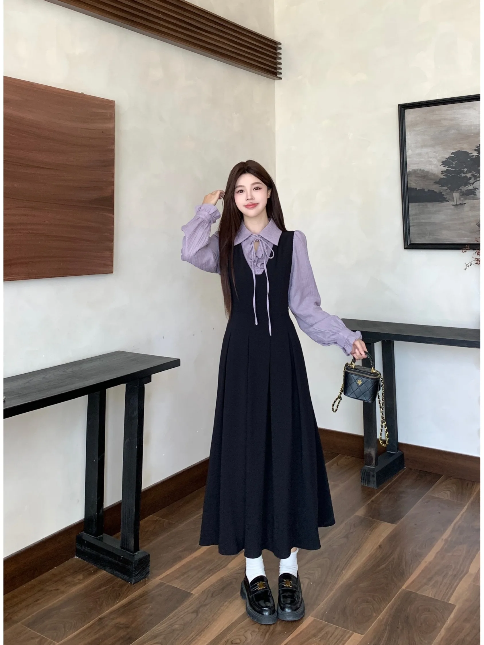 plus Size Collar Knee-Length Dress Korean Style A-Line Skirt High Waist Belted Fake Two-Piece Autumn Winter Slimming Dress
plus Size Collar Knee-Length Dress Korean Style A-Line Skirt High Waist Belted Fake Two-Piece Autumn Winter Slimming Dress