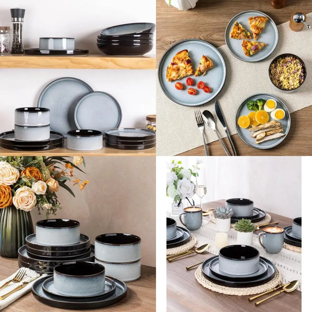 4-Piece Round Reactive Glaze Dinnerware Set - Gray White, Dishwasher and Microwave Safe (12pc)
4-Piece Round Reactive Glaze Dinnerware Set - Gray White, Dishwasher and Microwave Safe (12pc)