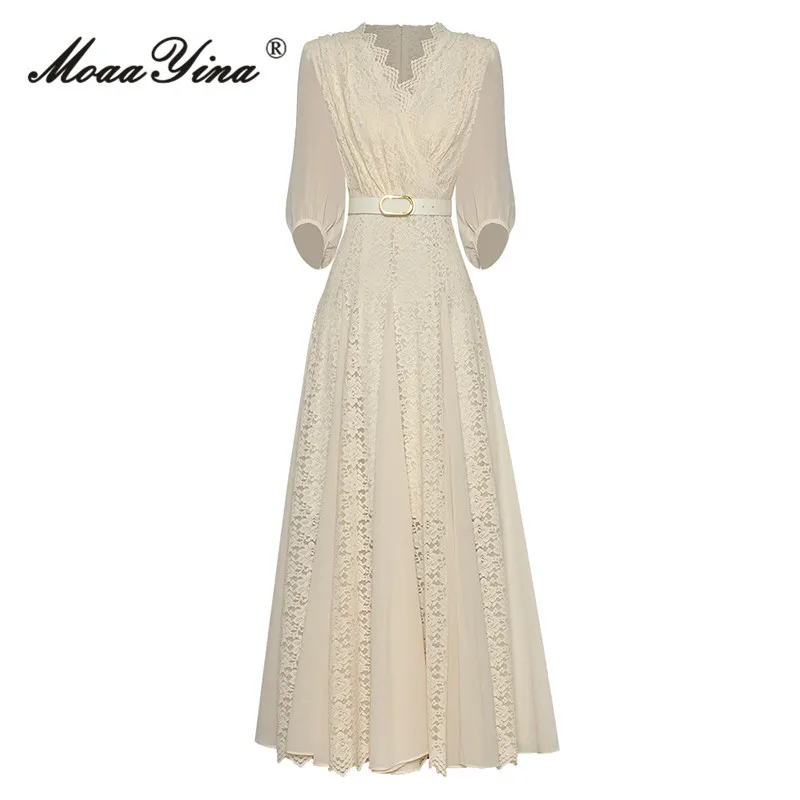 MoaaYina Fashion Designer dress Spring Summer Women Dress Solid Color Lace V-Neck Lantern Sleeve Belt Slim Hollow Out Dresses
MoaaYina Fashion Designer dress Spring Summer Women Dress Solid Color Lace V-Neck Lantern Sleeve Belt Slim Hollow Out Dresses