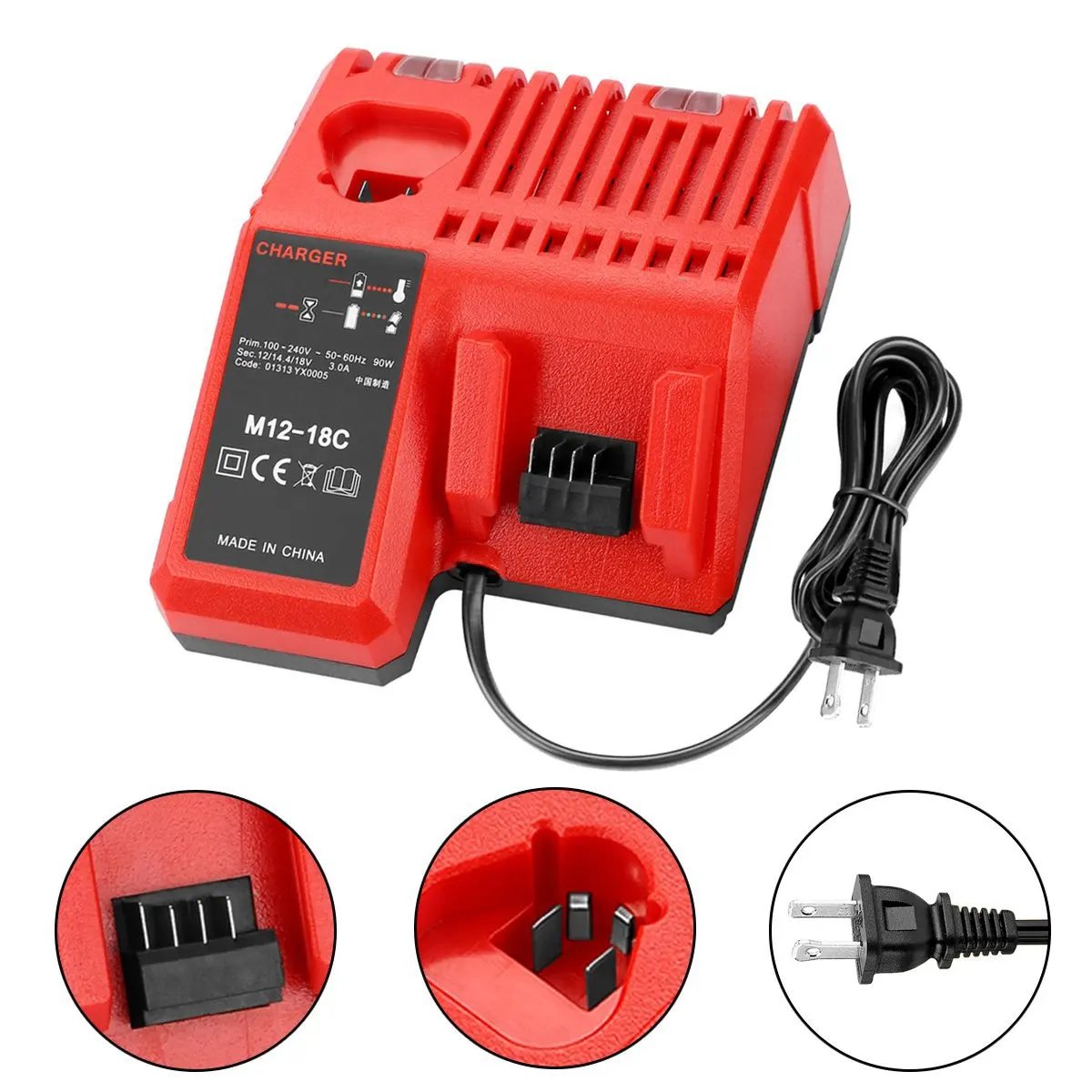M12-18C Lithium Battery Charger 12V-18V Universal Replacement for Ryobi Milwaukee DeWALT Makita Black+Decker Power Tools
M12-18C Lithium Battery Charger 12V-18V Universal Replacement for Ryobi Milwaukee DeWALT Makita Black+Decker Power Tools