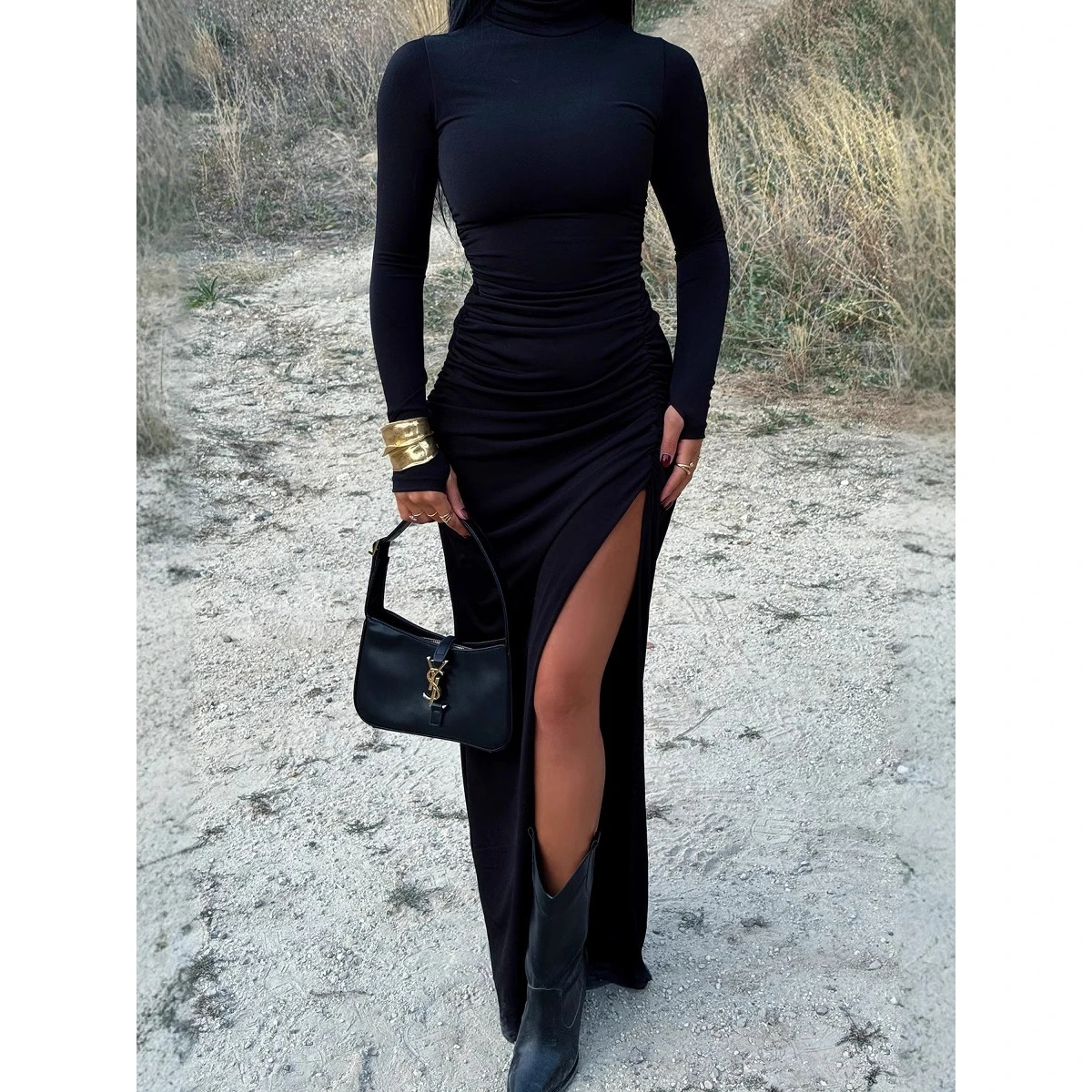 Sexy Long Sleeve Wrap Body Dress Cross-Border Women's Fashion Autumn Winter Stand Collar Slit mid Waist Seven Nine Pants
Sexy Long Sleeve Wrap Body Dress Cross-Border Women's Fashion Autumn Winter Stand Collar Slit mid Waist Seven Nine Pants