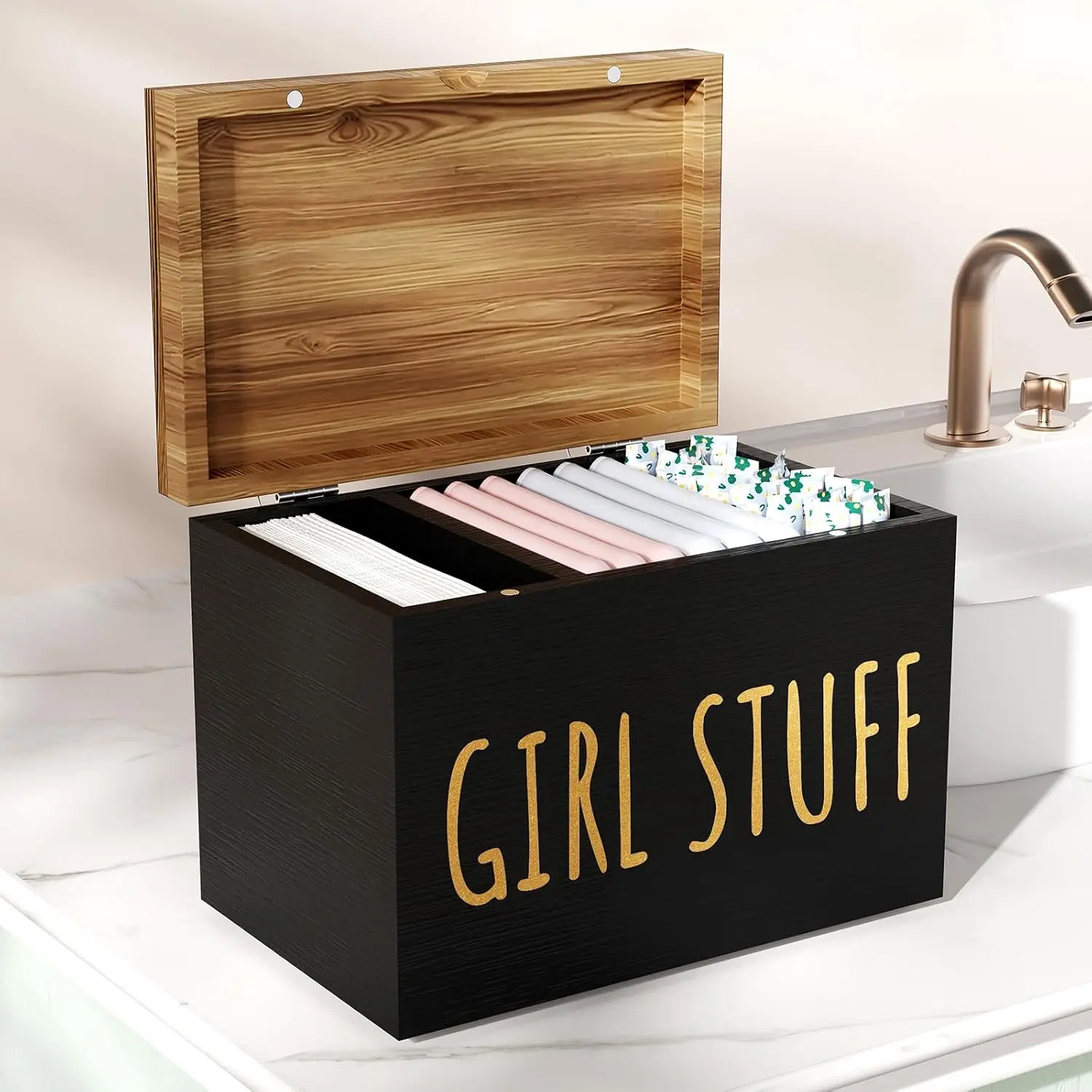 Tampon Holder for Bathroom with Hinged Lid, Feminine Product Organizer, Tampon Storage, Bathroom Period Products, Toilet Organizer, Bathroom Accessories Box for Girl Stuff (Black)
Tampon Holder for Bathroom with Hinged Lid, Feminine Product Organizer, Tampon Storage, Bathroom Period Products, Toilet Organizer, Bathroom Accessories Box for Girl Stuff (Black)