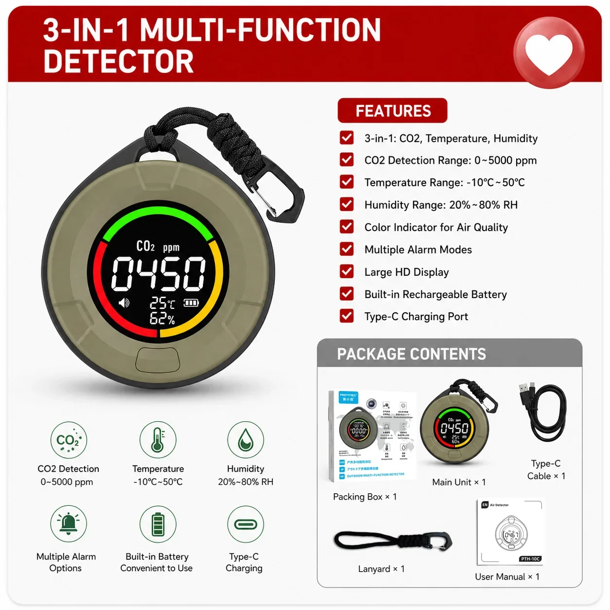 FABISENSE Mini CO2 Detector Infrared NDIR Carbon Dioxide Sensor Air Quality Monitor LED Screen TYPE-C Charging for Camping Car
FABISENSE Mini CO2 Detector Infrared NDIR Carbon Dioxide Sensor Air Quality Monitor LED Screen TYPE-C Charging for Camping Car