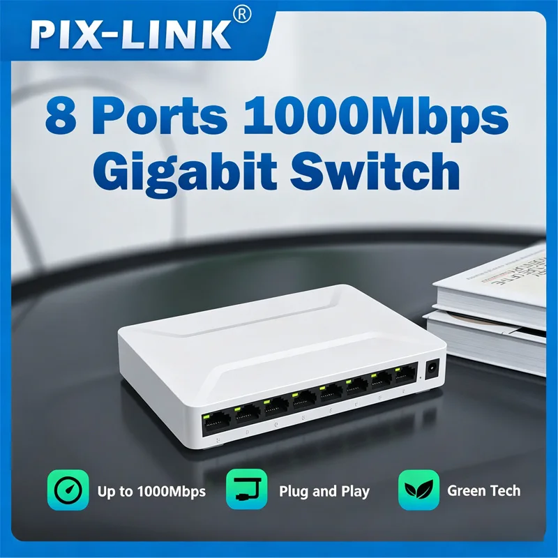PIX-LINK GS08 8-портовый гигабитный Ethernet-коммутатор, 8 портов RJ45 1000 Мбит/с, Plug and Play, неуправляемый, с низким энергопотреблением
PIX-LINK GS08 8-портовый гигабитный Ethernet-коммутатор, 8 портов RJ45 1000 Мбит/с, Plug and Play, неуправляемый, с низким энергопотреблением