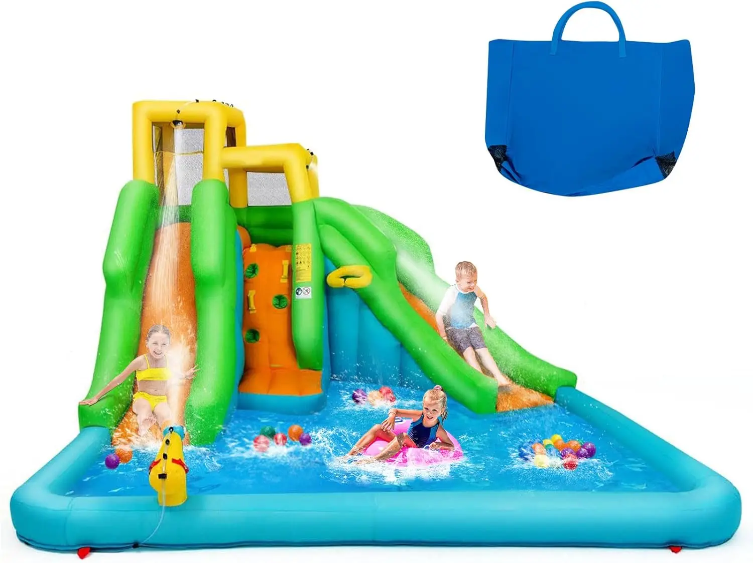 Inflatable Water Slide, 6 in 1 Water Park Waterslide Inflatables with Climbing Wall, 2 Long Slides, Splash Pool & Ball Hoop, Out
Inflatable Water Slide, 6 in 1 Water Park Waterslide Inflatables with Climbing Wall, 2 Long Slides, Splash Pool & Ball Hoop, Out