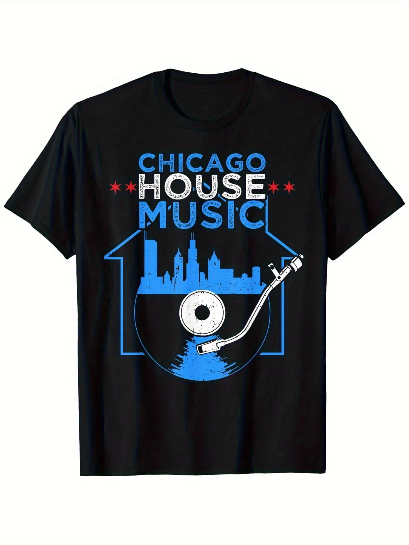 Vintage Chicago House Music Print with Vinyl & Skyline T-Shirt 100% Cotton O-Neck Short Sleeve Summer Casual Mens T-shirt
Vintage Chicago House Music Print with Vinyl & Skyline T-Shirt 100% Cotton O-Neck Short Sleeve Summer Casual Mens T-shirt