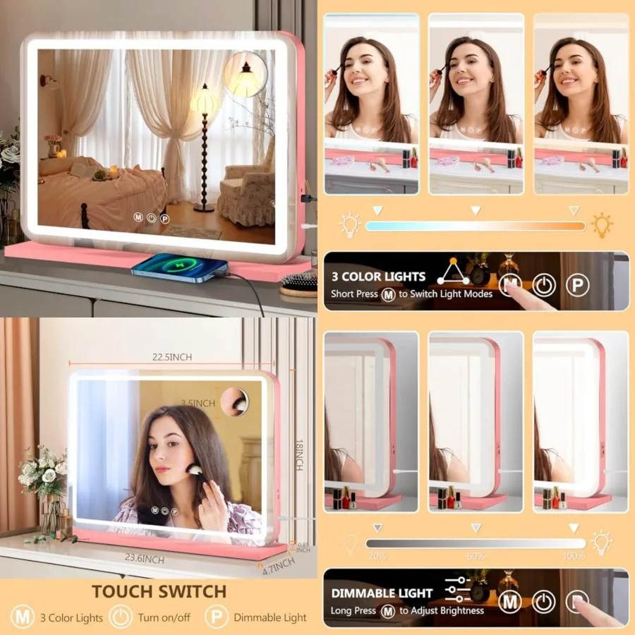 23"x18" Vanity Mirror with Lights, Led Makeup Mirror, Lighted Makeup Mirror with 3 Color Dimmable Lights, Smart Touch Screen Co
23"x18" Vanity Mirror with Lights, Led Makeup Mirror, Lighted Makeup Mirror with 3 Color Dimmable Lights, Smart Touch Screen Co