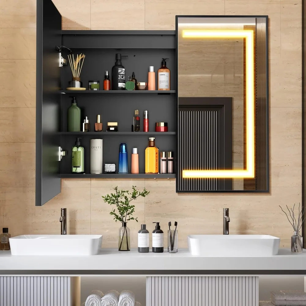 36X30 Inch Black Bathroom Medicine Cabinet with Mirror, Recessed or Surface Lighted Medicine Cabinet with 3 Colors Temperature
36X30 Inch Black Bathroom Medicine Cabinet with Mirror, Recessed or Surface Lighted Medicine Cabinet with 3 Colors Temperature