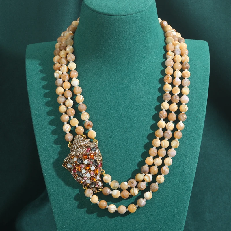 Big Conch Shape Rhinestones Crystal Pebble Beaded Necklace Multi Layer Women Vintage Jewelry Antique Gold Color Accessories
Big Conch Shape Rhinestones Crystal Pebble Beaded Necklace Multi Layer Women Vintage Jewelry Antique Gold Color Accessories