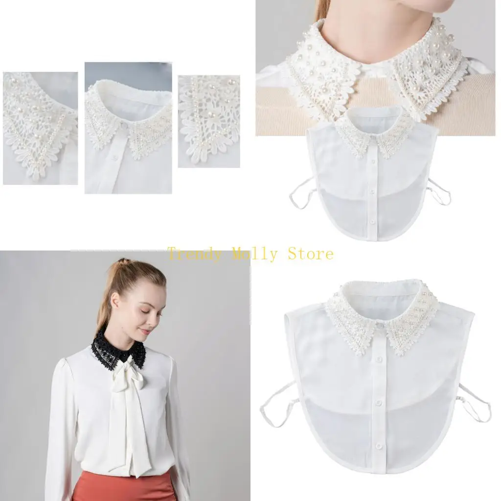 N5KB Кружевной съемный воротник из бисера с искусственным жемчугом Удобный тканевый декоративный воротник для любителей моды
N5KB Кружевной съемный воротник из бисера с искусственным жемчугом Удобный тканевый декоративный воротник для любителей моды
