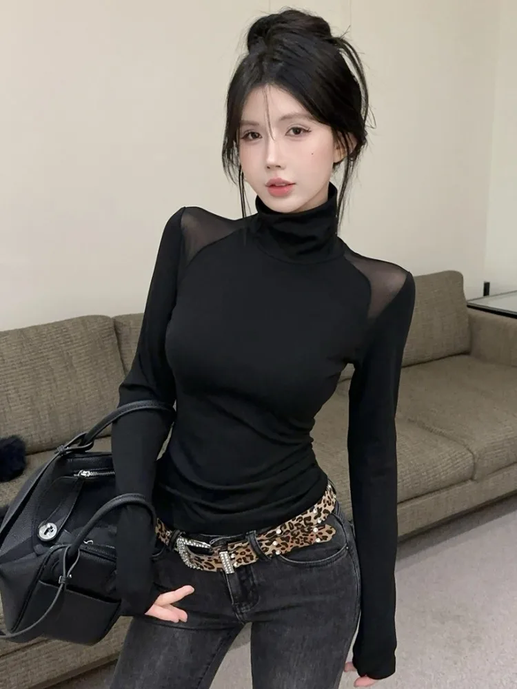 Black Mesh Splice High Collar Long Sleeve T-Shirt Women's Autumn Winter Slim Fit Inner Wear Short Top Korean Style Breathable...
Black Mesh Splice High Collar Long Sleeve T-Shirt Women's Autumn Winter Slim Fit Inner Wear Short Top Korean Style Breathable...
