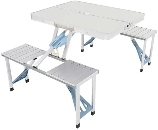 Portable Aluminum Folding Picnic Table with 4 Seats Camping Table with Umbrella Hole Silver 53.15 x 32.68 x 26.57 inches
Portable Aluminum Folding Picnic Table with 4 Seats Camping Table with Umbrella Hole Silver 53.15 x 32.68 x 26.57 inches