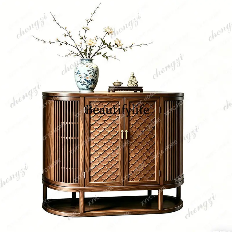 Chinese aesthetic solid wood side cabinet curved entrance cabinet black walnut living room storage cabinet
Chinese aesthetic solid wood side cabinet curved entrance cabinet black walnut living room storage cabinet
