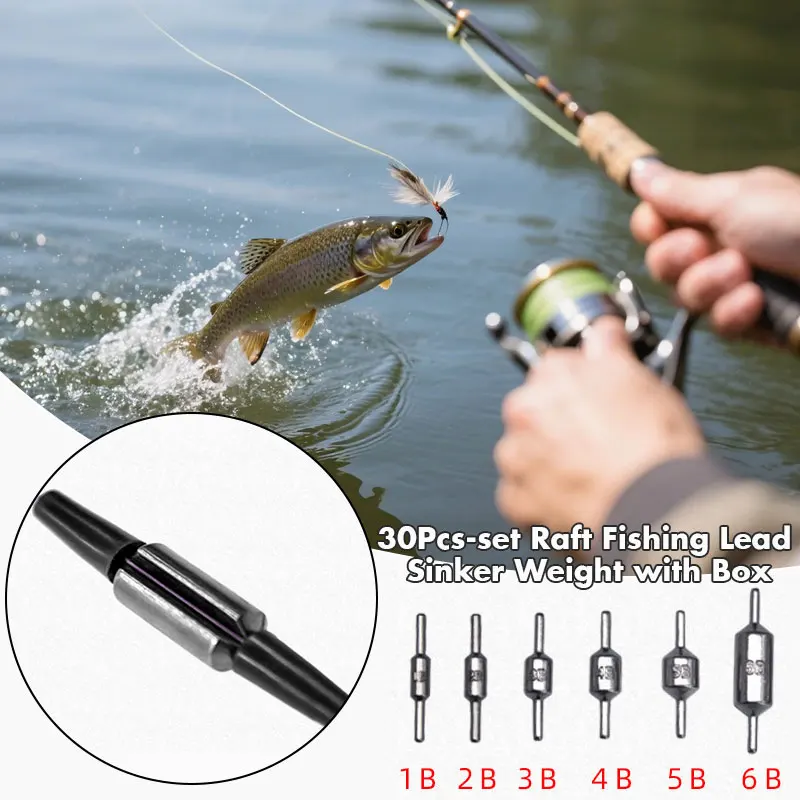 30PCS/Set Split Fishing Lead Sinker Set with Rubber Sleeve Reusable Shot Sinker Fishing Line Protector Fishing Tackle Accessory