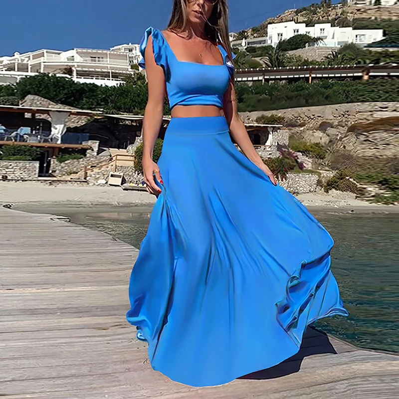 Summer Women Solid Color Loose Set Elegant Lady Square Collar Blouse&A-line Skirts Suit 2025 Two Piece Big Hem Vacation Outfits
Summer Women Solid Color Loose Set Elegant Lady Square Collar Blouse&A-line Skirts Suit 2025 Two Piece Big Hem Vacation Outfits