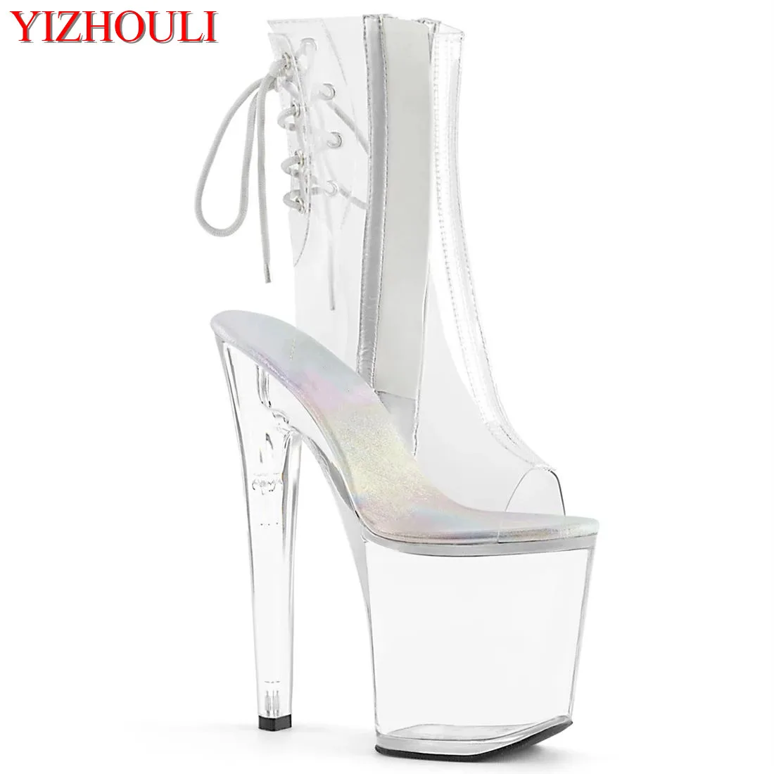 Fully transparent 20 cm bridal shoes, 8 inch model stiletto boots, fish mouth zipper, night club ankle dance shoes
Fully transparent 20 cm bridal shoes, 8 inch model stiletto boots, fish mouth zipper, night club ankle dance shoes
