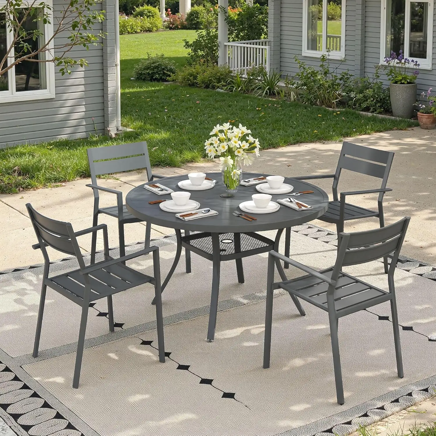 Patio Dining Set for 4, 40.6" Outdoor Dining Table and Chairs Set with Stackable Patio Chairs Outdoor Furniture, Customized
Patio Dining Set for 4, 40.6" Outdoor Dining Table and Chairs Set with Stackable Patio Chairs Outdoor Furniture, Customized