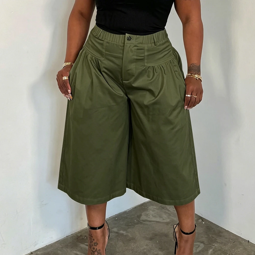 Plus Size Cropped Capri Pants High Waist Wide Leg Culottes Elastic Waist Baggy Pockets Casual Loose Fit Trousers for Women
Plus Size Cropped Capri Pants High Waist Wide Leg Culottes Elastic Waist Baggy Pockets Casual Loose Fit Trousers for Women